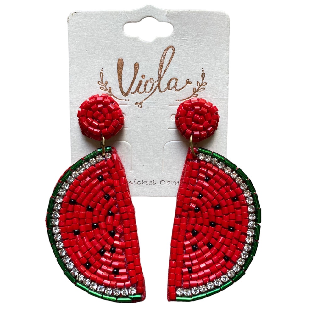 Viola Watermelon Seed Bead Drop Eaarings 13$